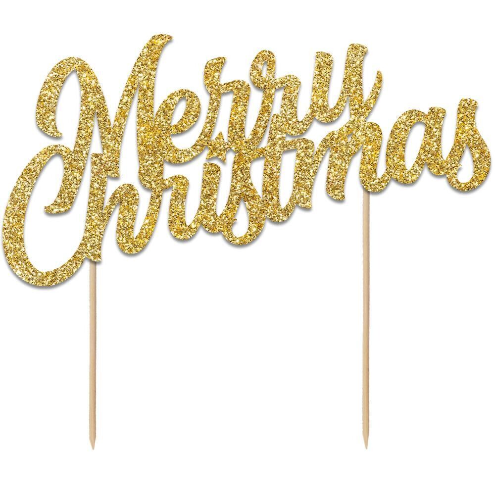 By AH -Cake Topper &#39;Merry Christmas&#39; -GOLD GLITTER -Τόπερ Τούρτας Χρυσό Γκλίτερ &#39;Merry Christmas&#39;