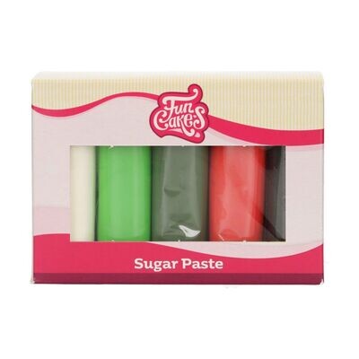 FunCakes Fondant -MULTIPACK -CHRISTMAS 5x100g -  Σετ με 5 Ζαχαρόπαστες - Λευκό, Μαύρο, Ανοιχτό και Σκούρο Πράσινο και Κόκκινο