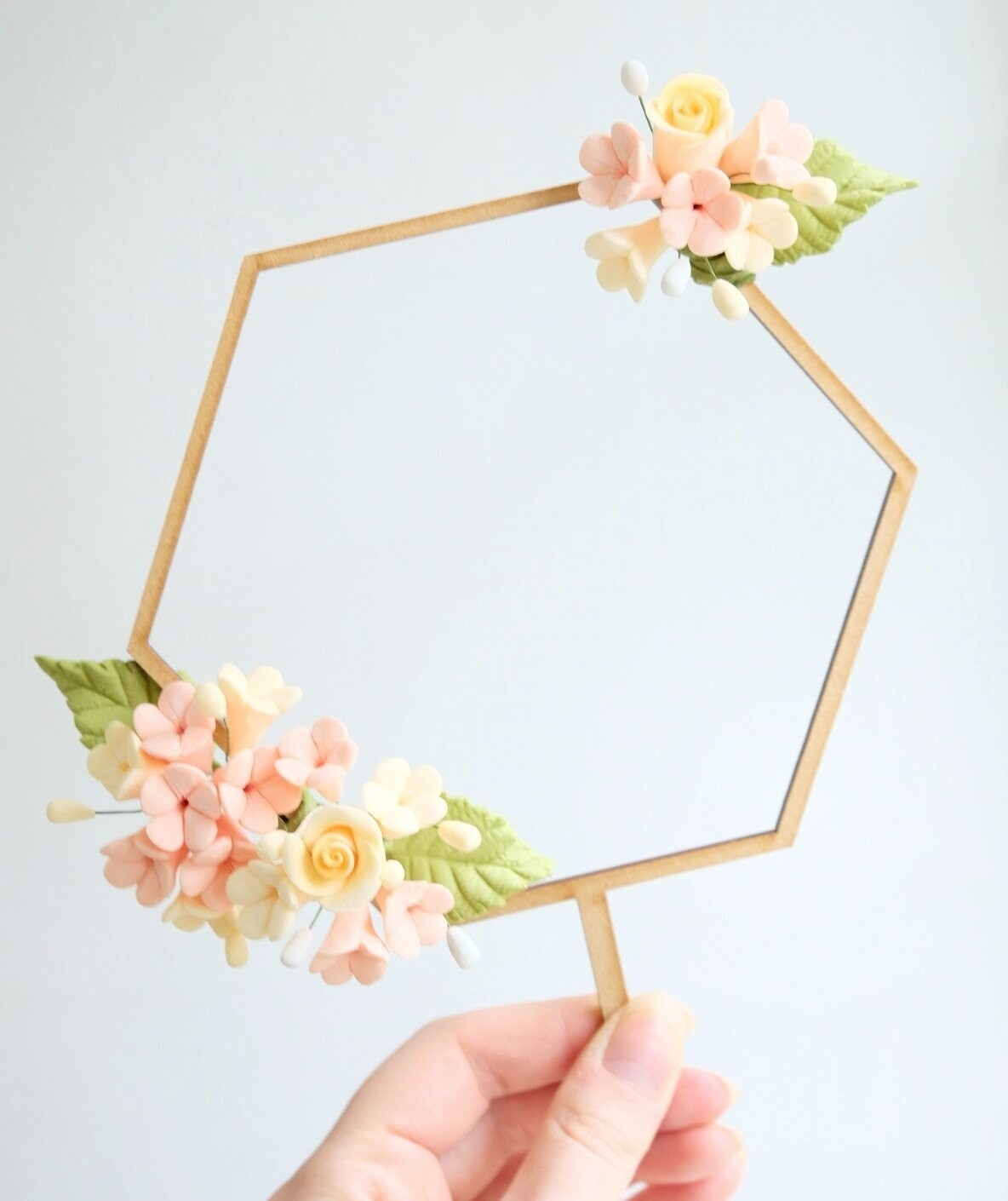 Wood Garland Floral Frame -HEXAGON HOOP  - Ξύλινο Τόπερ Εξάγωνο (Τα λουλούδια δεν περιλαμβάνονται)