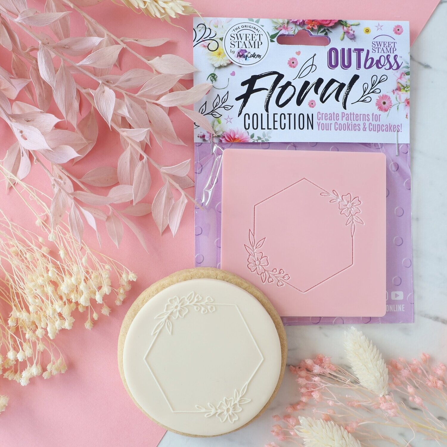 Sweet Stamp -OUTboss Floral Collection -HEXAGON FLORAL FRAME - Σφραγίδα Εξάγωνη κορνίζα από λουλούδια