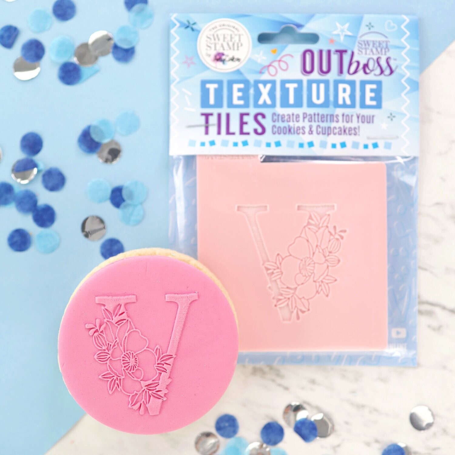 Sweet Stamp -Texture Tile -Monogram Floral -&#39;V/Λ&#39; - Σφραγίδα Μονόγραμμα με λουλούδια &#39;V/Λ
