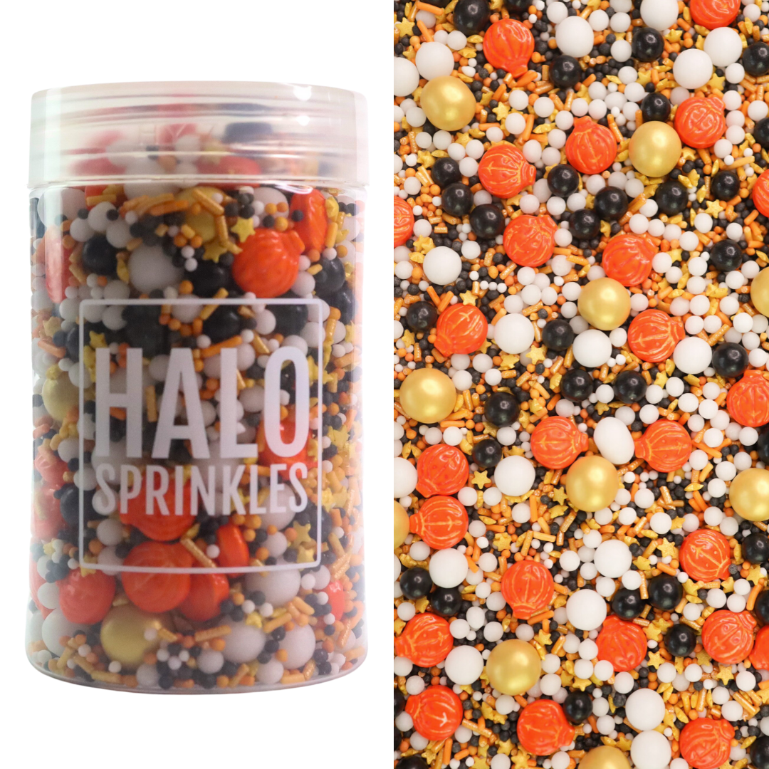 Halo Sprinkles MIX -PUMPKIN TO TALK ABOUT 125γρ  - Μείγμα Ζαχαρωτών Halloween σε Μαύρες, πορτοκαλί και λευκές αποχρώσεις