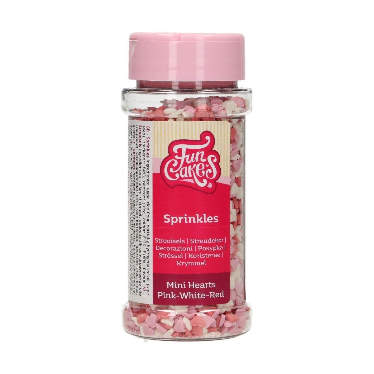 FunCakes Sprinkles -HEARTS -MINI PINK, RED &amp; WHITE -Μείγμα Ζαχαρωτών Μίνι Ροζ, Κόκκινες &amp; Λευκές Καρδούλες 60γρ