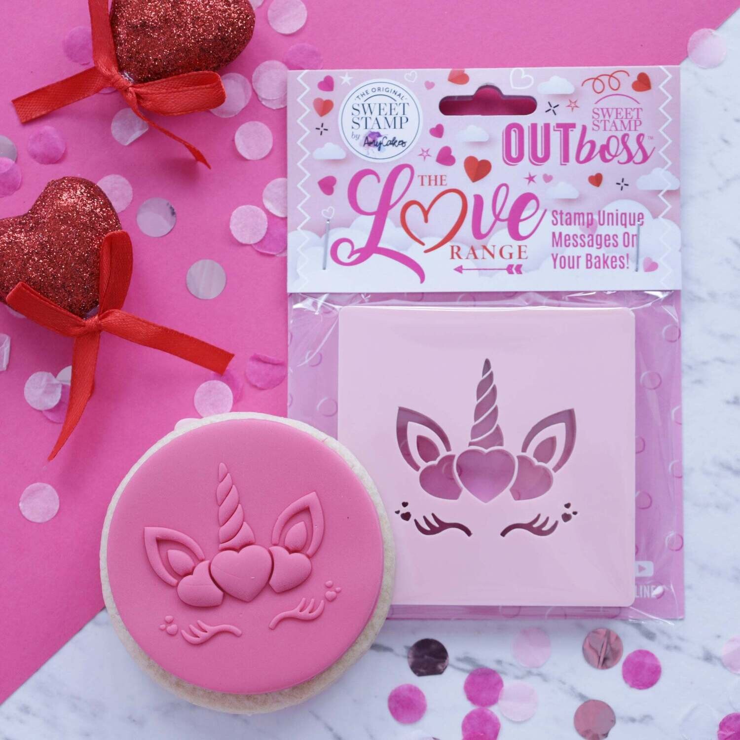 Sweet Stamp -OUTboss Expressions -HEART UNICORN - Σφραγίδα Μονόκερος με Καρδιές