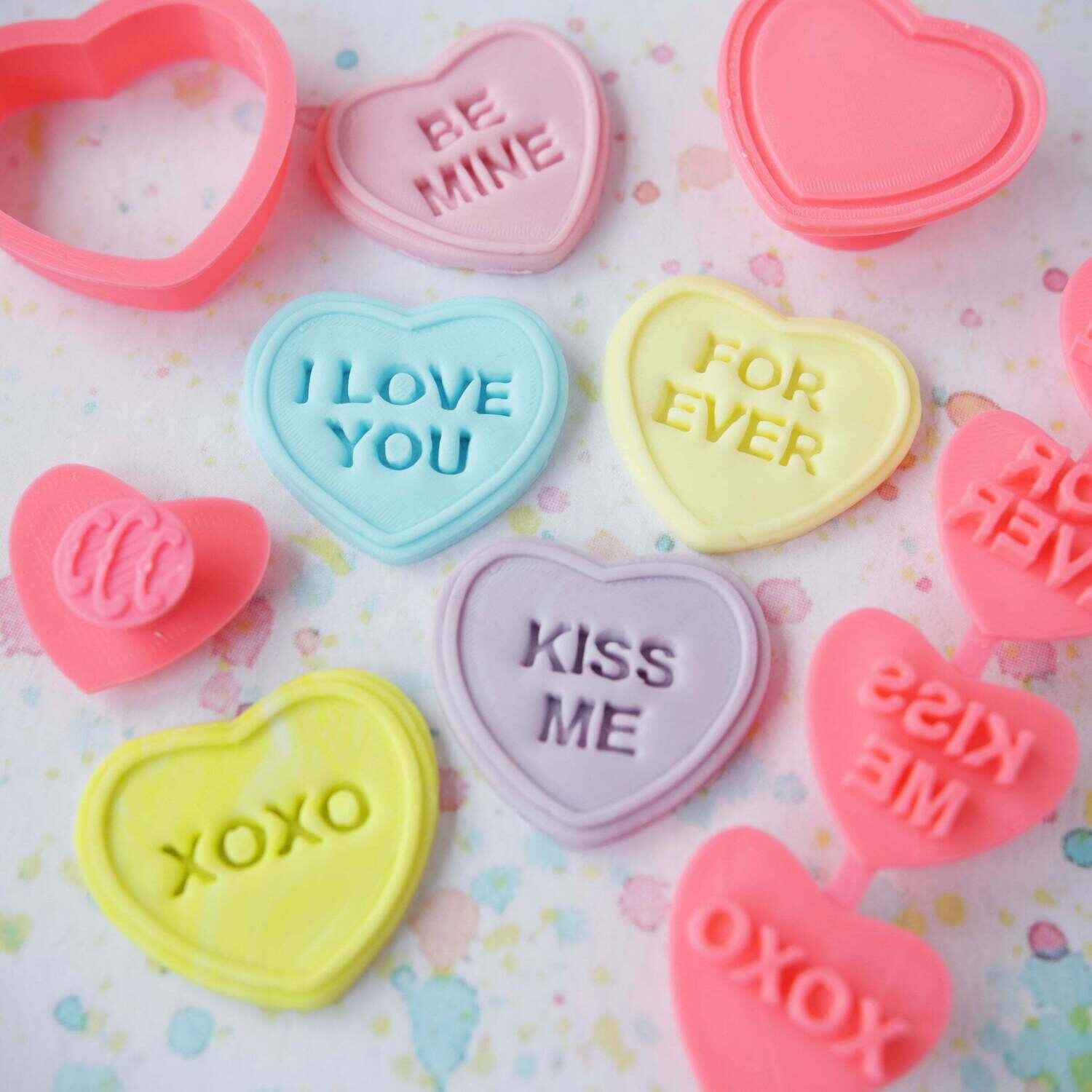 Sweet Stamp Cutter & Embosser -3D LOVE HEARTS - 7τμχ Πλαστικά Κουπ πατ και Σφραγίδες Καρδιές