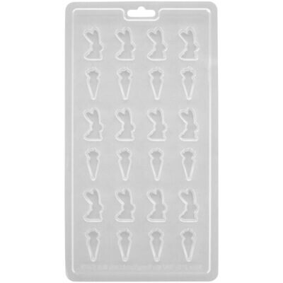 Wilton Candy Mould -MINI BUNNY &amp; CARROT - Πλαστικό Καλούπι για 24 σοκολατάκια Λαγουδάκι και Καρότο