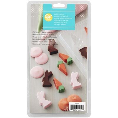 Wilton Candy Mould -MINI BUNNY &amp; CARROT - Πλαστικό Καλούπι για 24 σοκολατάκια Λαγουδάκι και Καρότο