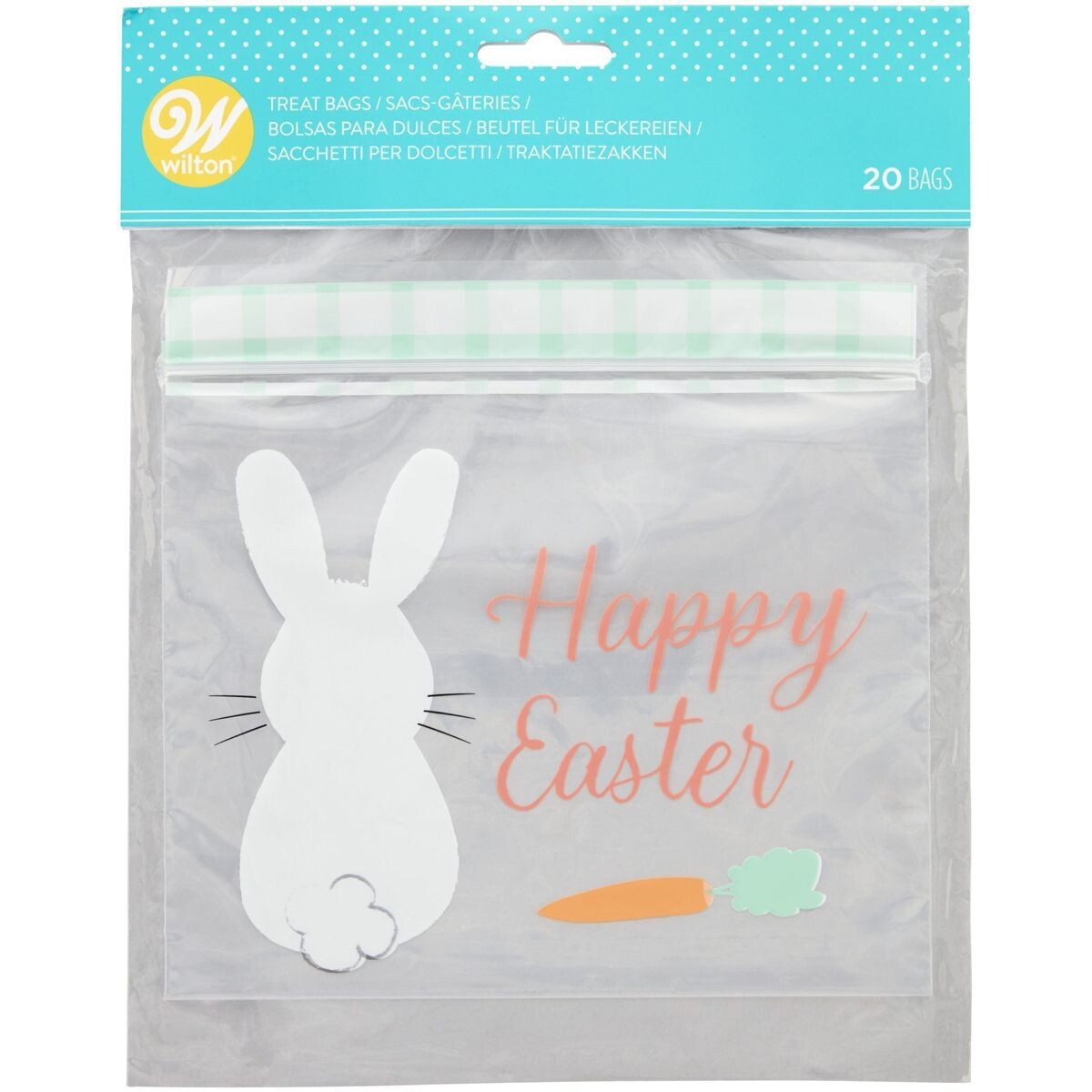 Wilton Easter Treat Bags BUNNY &#39;HAPPY EASTER&#39; 20τεμ - Σακουλάκια για γλυκά Πασχαλινά επανασφραγιζόμενα