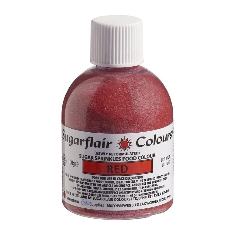 Sugarflair -Sparkling Sugar Sprinkles -RED 100g - Χρωματιστή Ζάχαρη - Κόκκινη