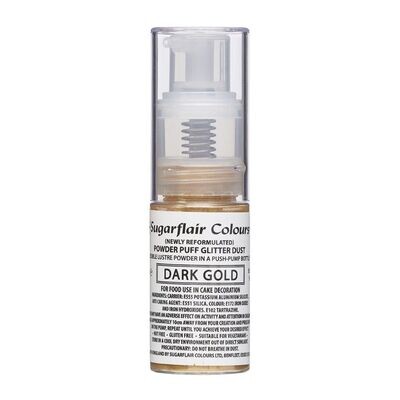 Sugarflair Powder Puff Glitter Dust Pump Spray -DARK GOLD 10g - Βρώσιμο Γκλίτερ σε σπρέι Σκούρο Χρυσό