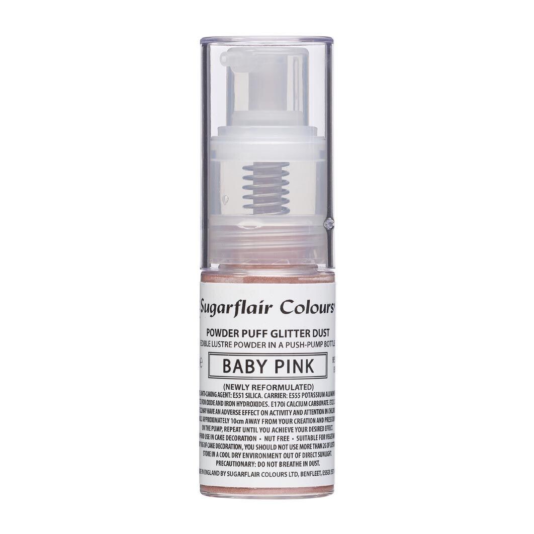 Sugarflair Powder Puff Glitter Dust Pump Spray -BABY PINK 30ml - Βρώσιμο Γκλίτερ σε σπρέι ροζ
