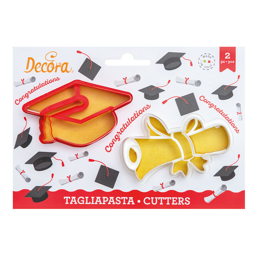 DECORA Cutters -GRADUATION -Cap &amp; Diploma 9εκ - Σετ 2 πλαστικά κουπ πατ με θέμα την Αποφοίτηση