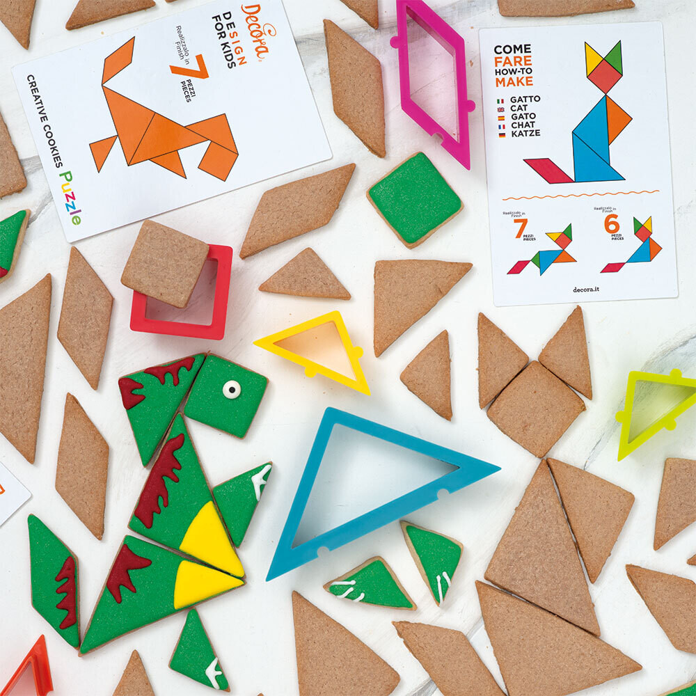 SALE!!! DECORA- Cutters -Geometric CREATIVE COOKIES PUZZLE CUTTER - Σετ 6 πλαστικά κουπ πατ Γεωμετρικά Σχέδια