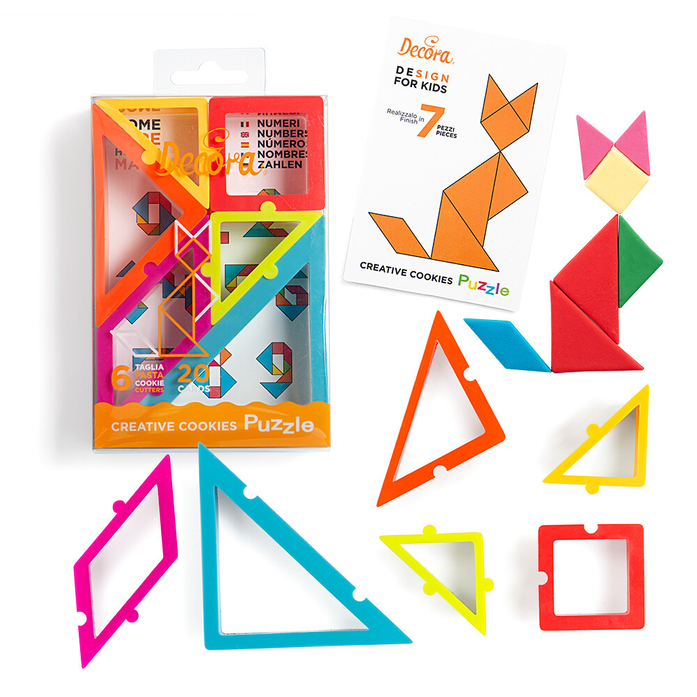SALE!!! DECORA- Cutters -Geometric CREATIVE COOKIES PUZZLE CUTTER - Σετ 6 πλαστικά κουπ πατ Γεωμετρικά Σχέδια