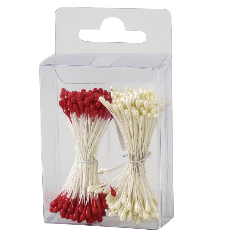 DECORA Stamens -PEARL  WHITE &amp; RED - Στήμονες Περλέ σε Λευκό &amp; Κόκκινο 288τμχ