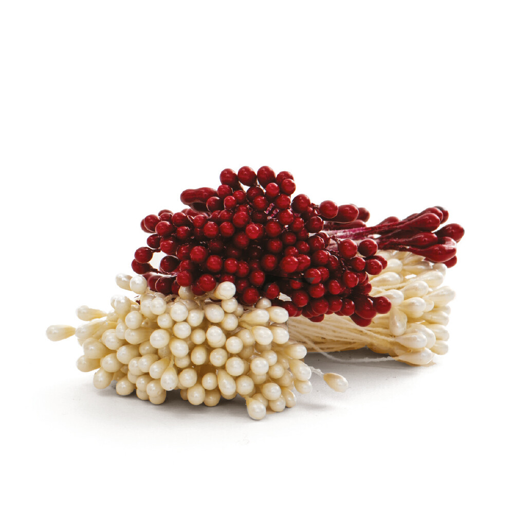 DECORA Stamens -PEARL  WHITE &amp; RED - Στήμονες Περλέ σε Λευκό &amp; Κόκκινο 288τμχ