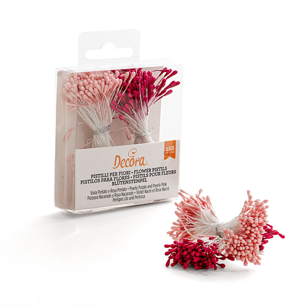 DECORA Stamens -PEARL PINK &amp; PEARL PURPLE - Στήμονες  Περλέ σε Ροζ και Μωβ 288τμχ