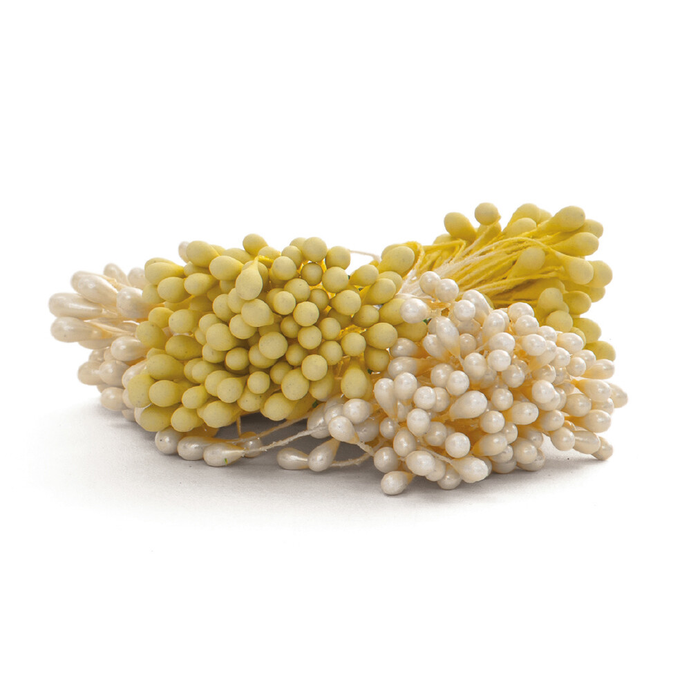 DECORA Stamens -WHITE &amp; OPAQUE YELLOW - Στήμονες σε Περλέ Λευκό και Κίτρινο Ματ 288τμχ