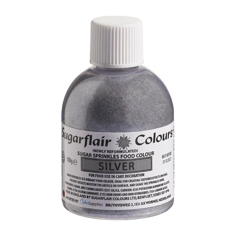 Sugarflair -Sparkling Sugar Sprinkles -SILVER 100g - Χρωματιστή Ζάχαρη - Ασημί