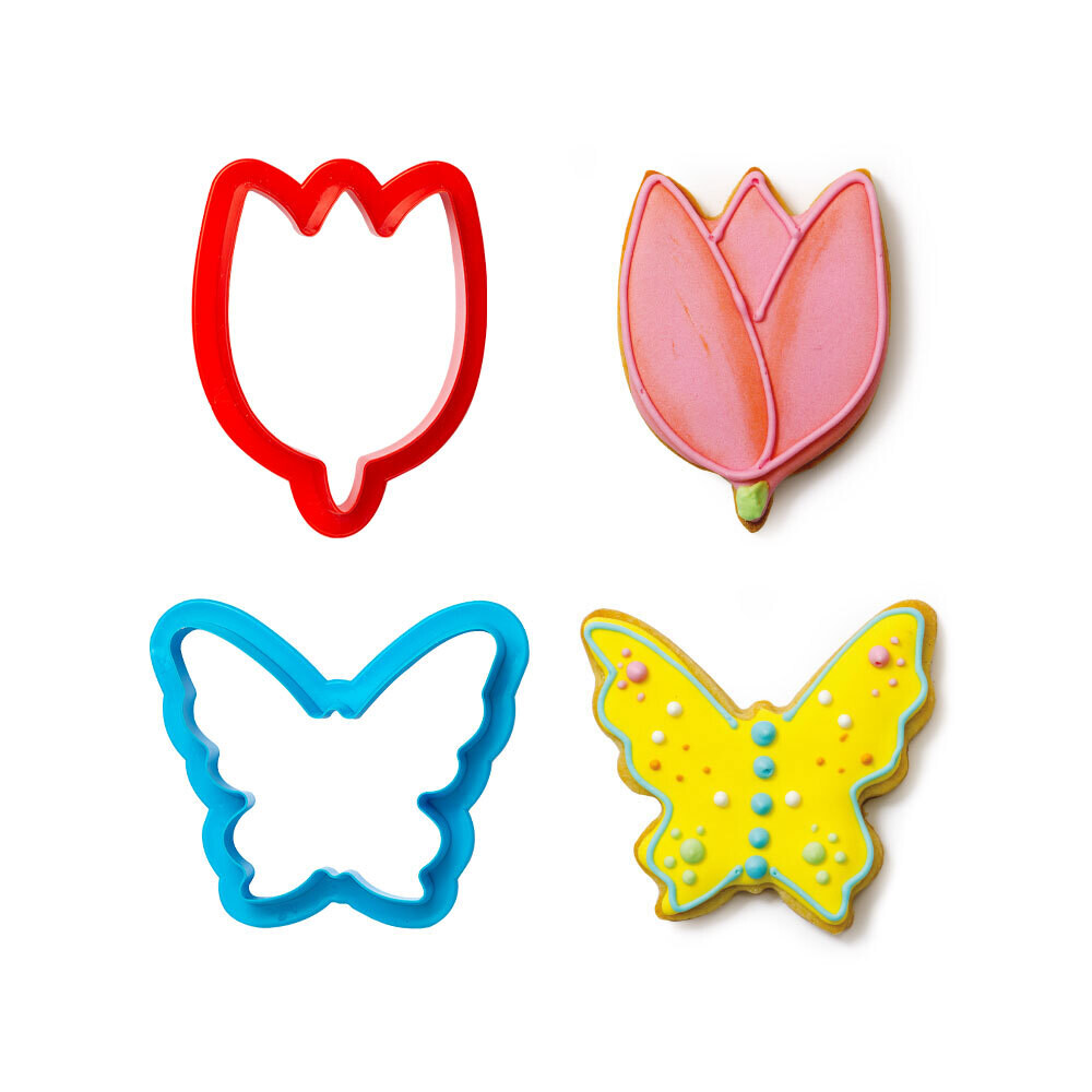DECORA Cutters -SPRING TIME -Butterfly &amp; Tulip  Flower - Σετ 2 πλαστικά κουπ πατ Πεταλούδα και Τουλίπα