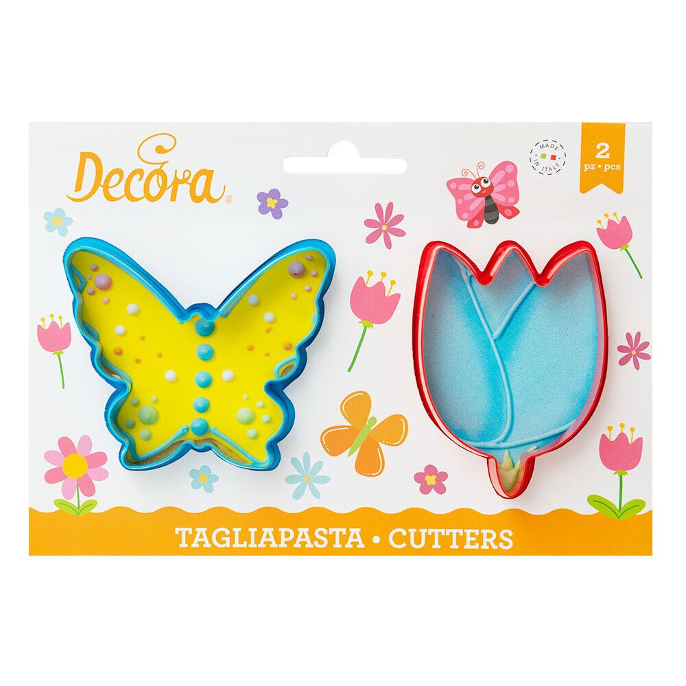 DECORA Cutters -SPRING TIME -Butterfly &amp; Tulip  Flower - Σετ 2 πλαστικά κουπ πατ Πεταλούδα και Τουλίπα