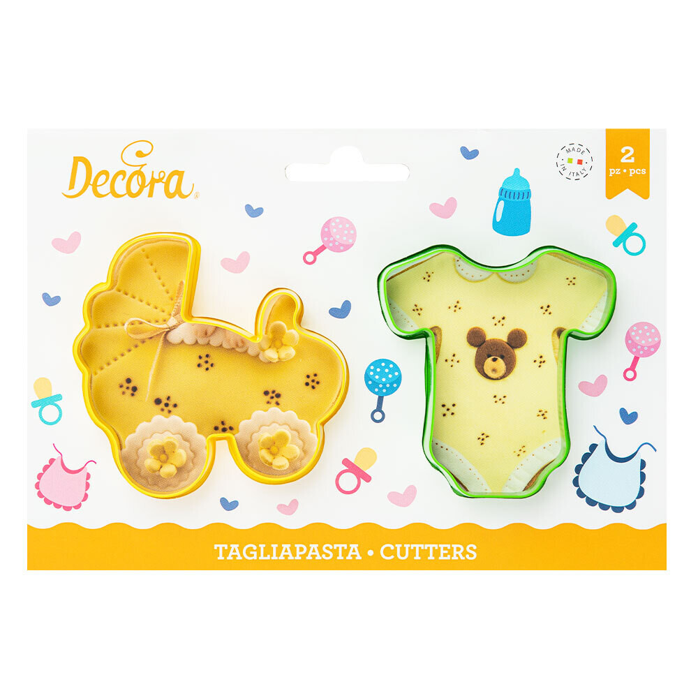 DECORA Cutters -BABY  BABY -Pram &amp; Onesie Bodysuit - Σετ 2 πλαστικά κουπ πατ Φορμάκι και καρότσι Μωρού