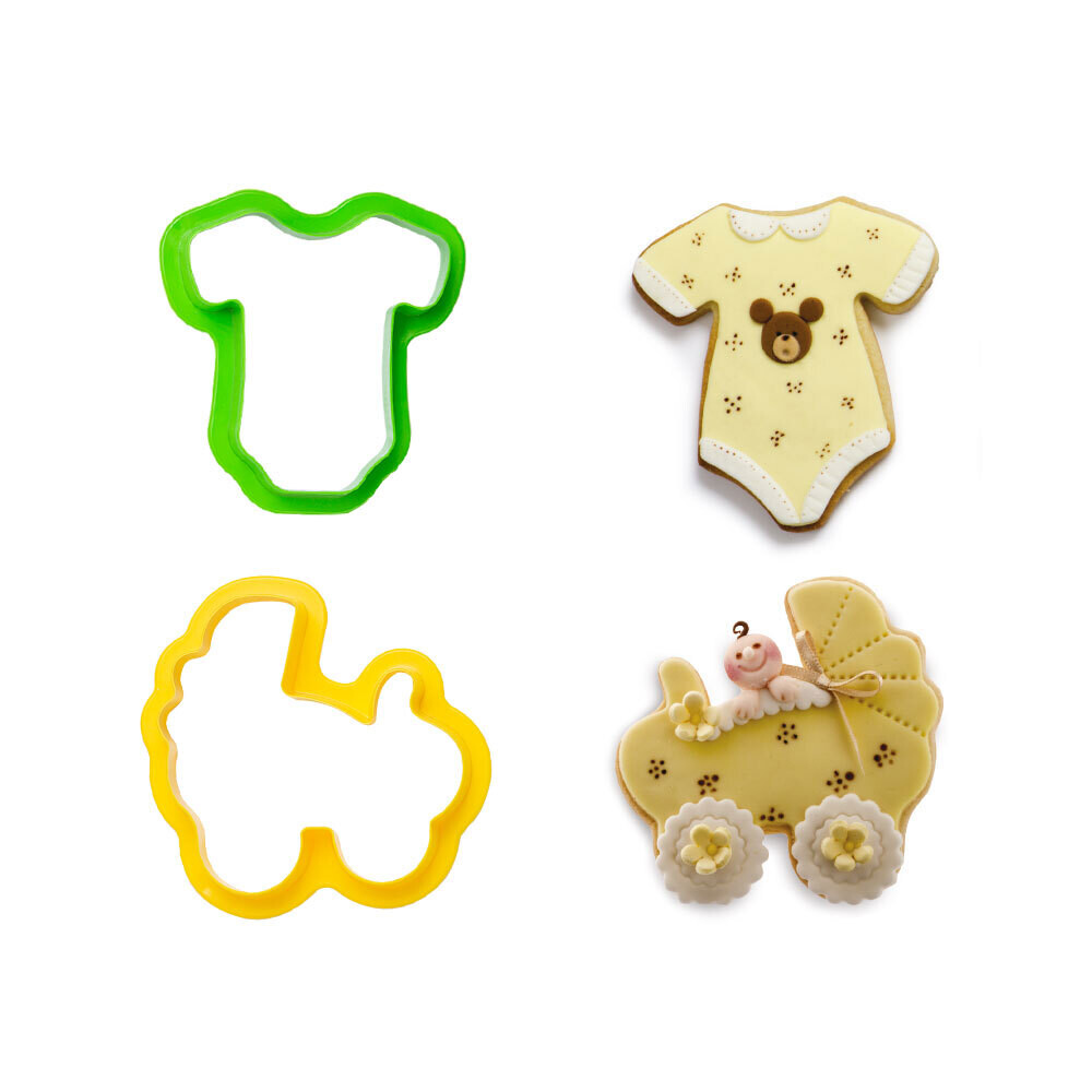 DECORA Cutters -BABY  BABY -Pram &amp; Onesie Bodysuit - Σετ 2 πλαστικά κουπ πατ Φορμάκι και καρότσι Μωρού