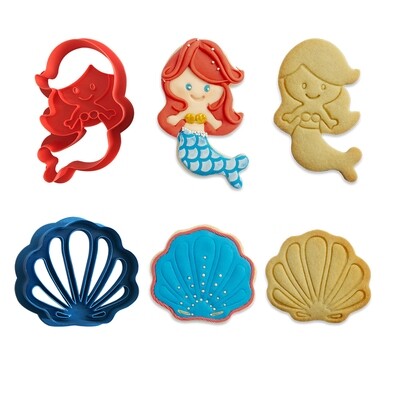 DECORA Cutters -SEA LIFE -Mermaid &amp; Shell Flower - Σετ 2 πλαστικά κουπ πατ Γοργόνα και Κοχύλι