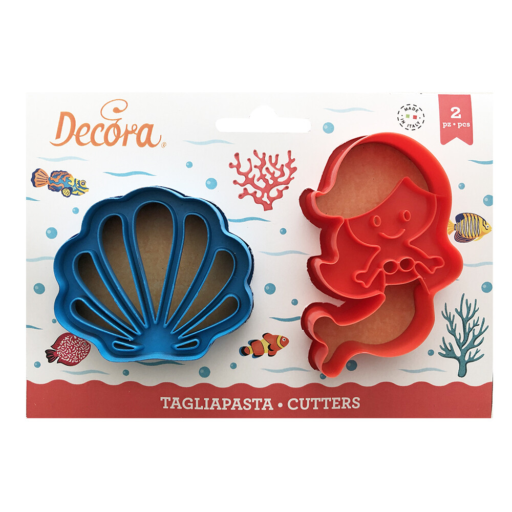 DECORA Cutters -SEA LIFE -Mermaid &amp; Shell Flower - Σετ 2 πλαστικά κουπ πατ Γοργόνα και Κοχύλι