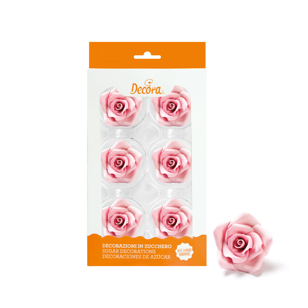 DECORA Sugar Decorations -ROSES - LARGE - 6 τμχ - Βρώσιμα Ζαχαρωτά Τριαντάφυλλα Ροζ 5εκ