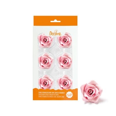 DECORA Sugar Decorations -ROSES - LARGE - 6 τμχ - Βρώσιμα Ζαχαρωτά Τριαντάφυλλα Ροζ 5εκ