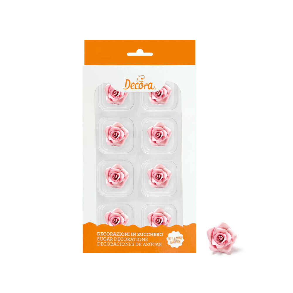 DECORA Sugar Decorations -ROSES -SMALL - 8 τμχ - Βρώσιμα Ζαχαρωτά Τριαντάφυλλα Ροζ 2εκ