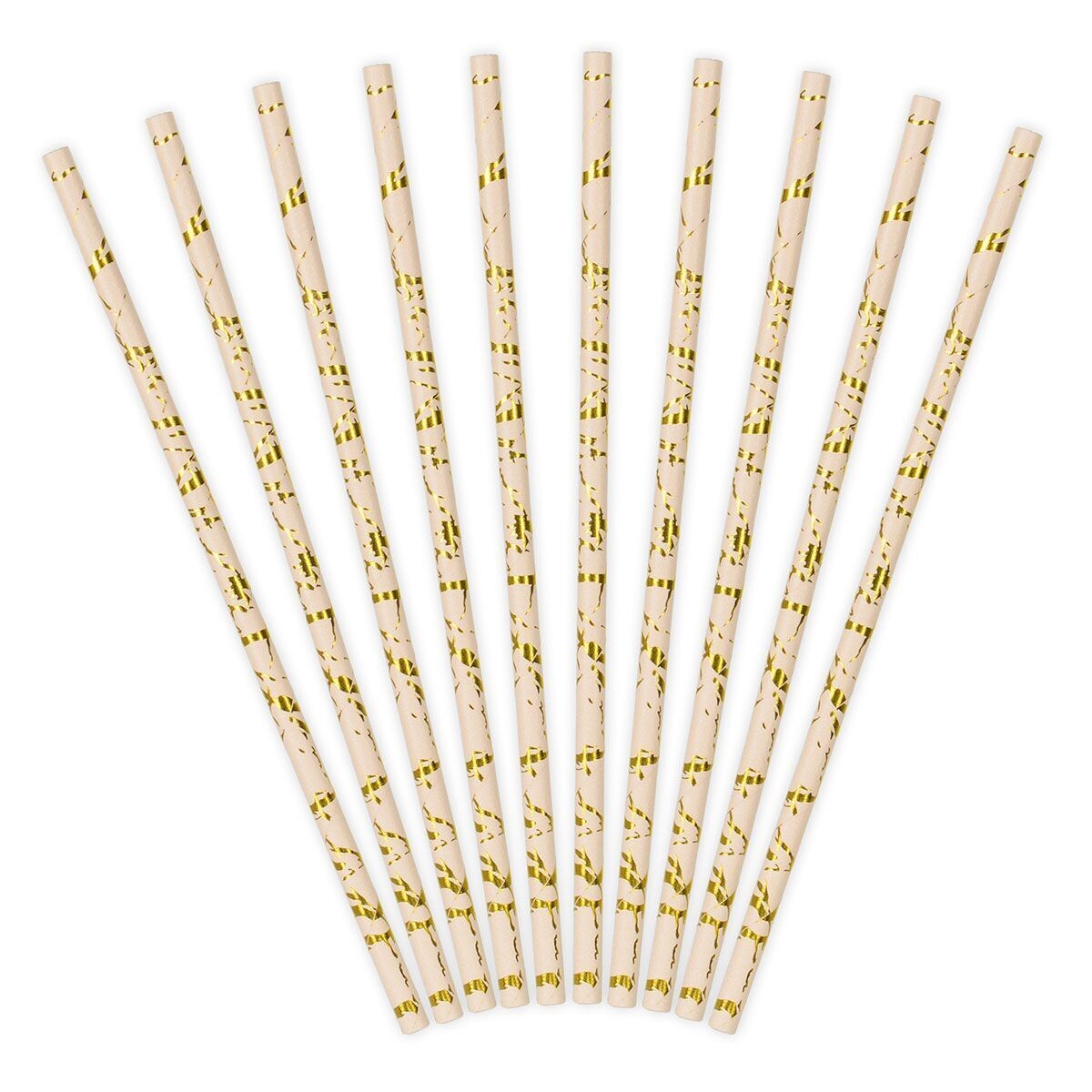 PartyDeco Paper Straws -POWDER PINK  10 τμχ - Χάρτινα καλαμάκια/στικς Ροζ της πούδρας με χρυσά σχέδια