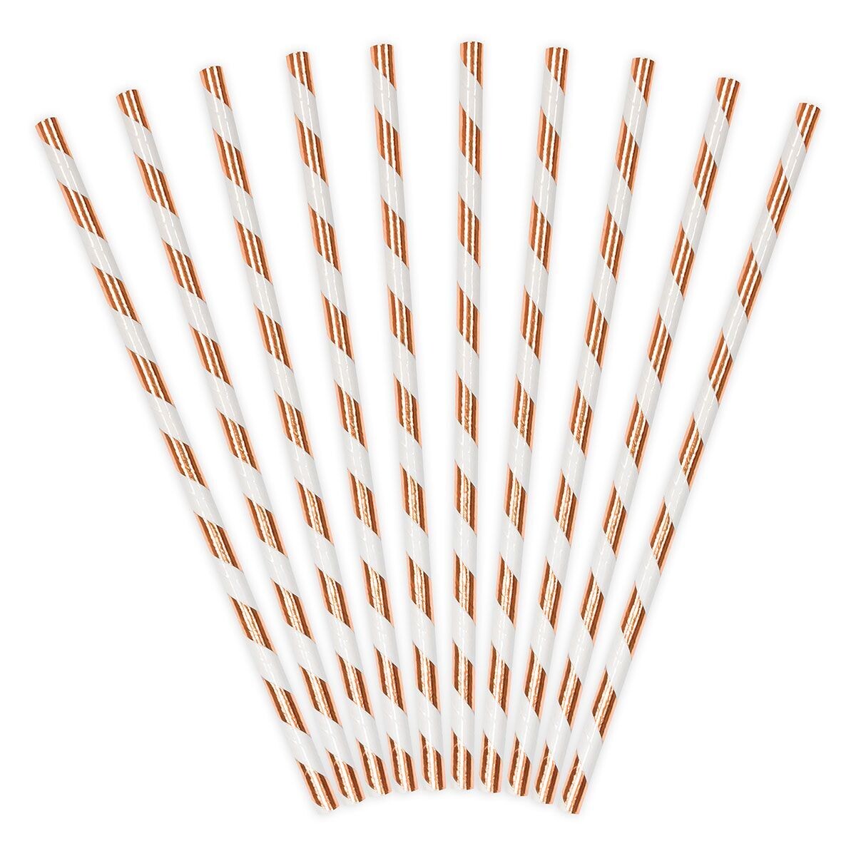 PartyDeco Paper Straws -ROSE GOLD 10 τμχ - Χάρτινα καλαμάκια/στικς Λευκά με ροζ χρυσές ρίγες
