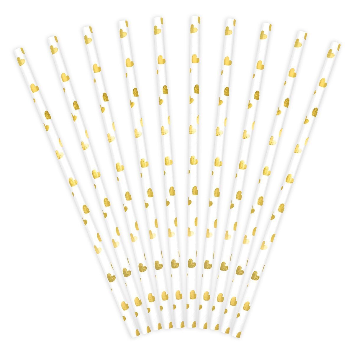 PartyDeco Paper Straws -GOLD HEARTS 10 τμχ - Χάρτινα καλαμάκια/στικς Λευκά με χρυσές καρδιές