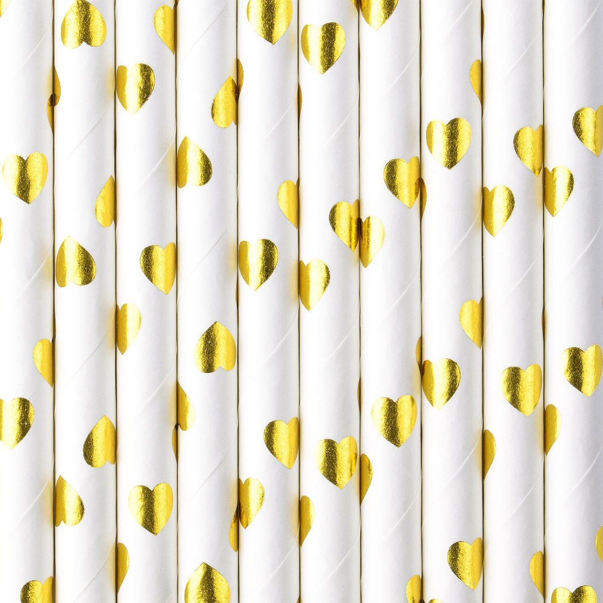 PartyDeco Paper Straws -GOLD HEARTS 10 τμχ - Χάρτινα καλαμάκια/στικς Λευκά με χρυσές καρδιές
