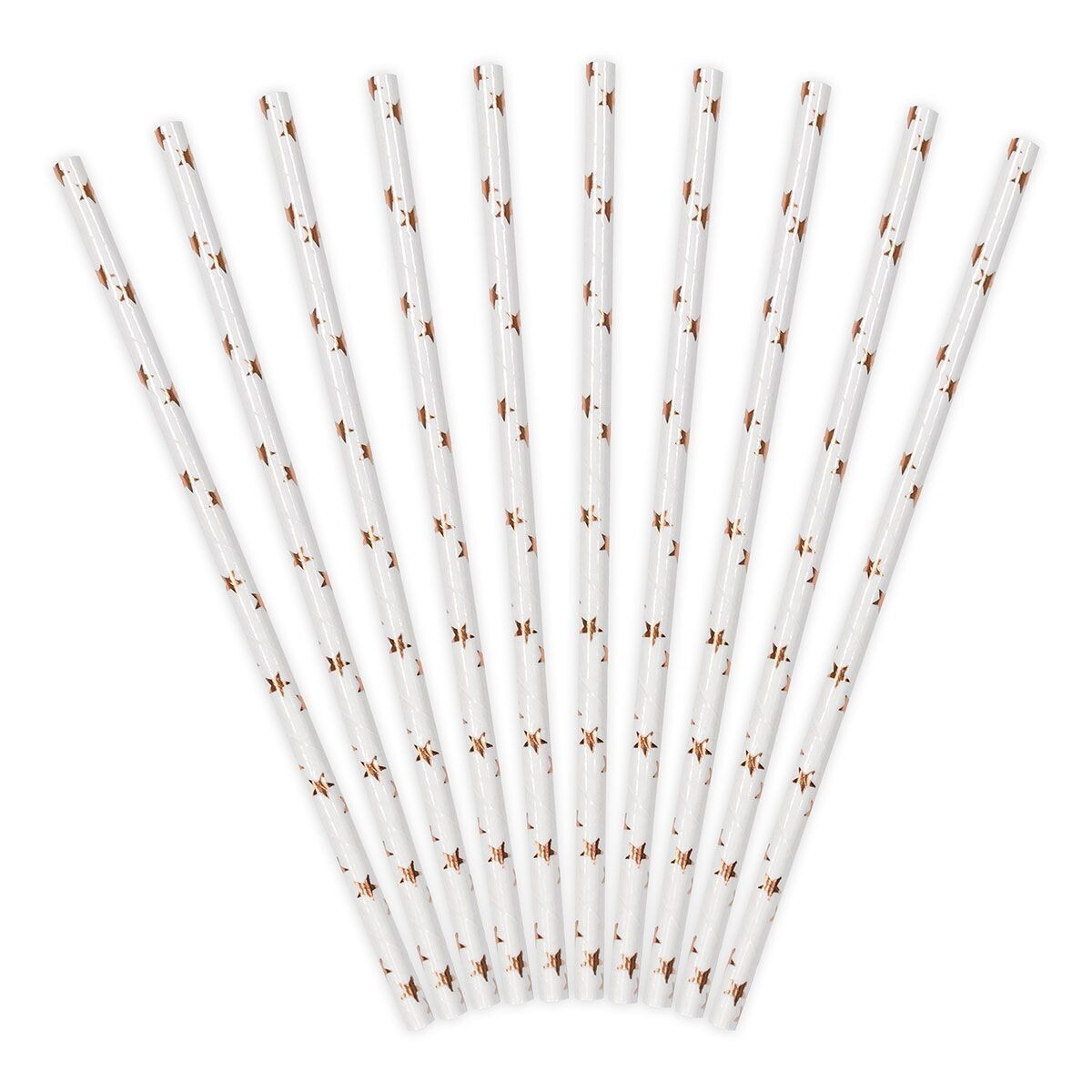 PartyDeco Paper Straws -ROSE GOLD STARS  10 τμχ - Χάρτινα καλαμάκια/στικς Λευκά με ροζ χρυσά αστέρια