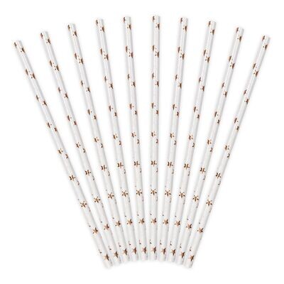 PartyDeco Paper Straws -ROSE GOLD STARS  10 τμχ - Χάρτινα καλαμάκια/στικς Λευκά με ροζ χρυσά αστέρια