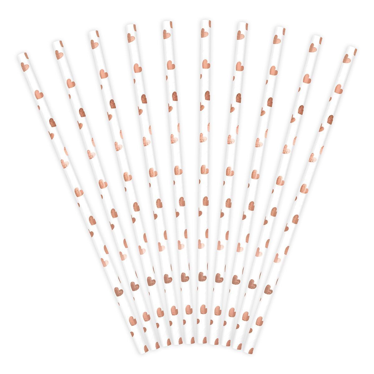 PartyDeco Paper Straws -ROSE GOLD HEARTS 10 τμχ - Χάρτινα καλαμάκια/στικς Λευκά με ροζ χρυσές καρδιές