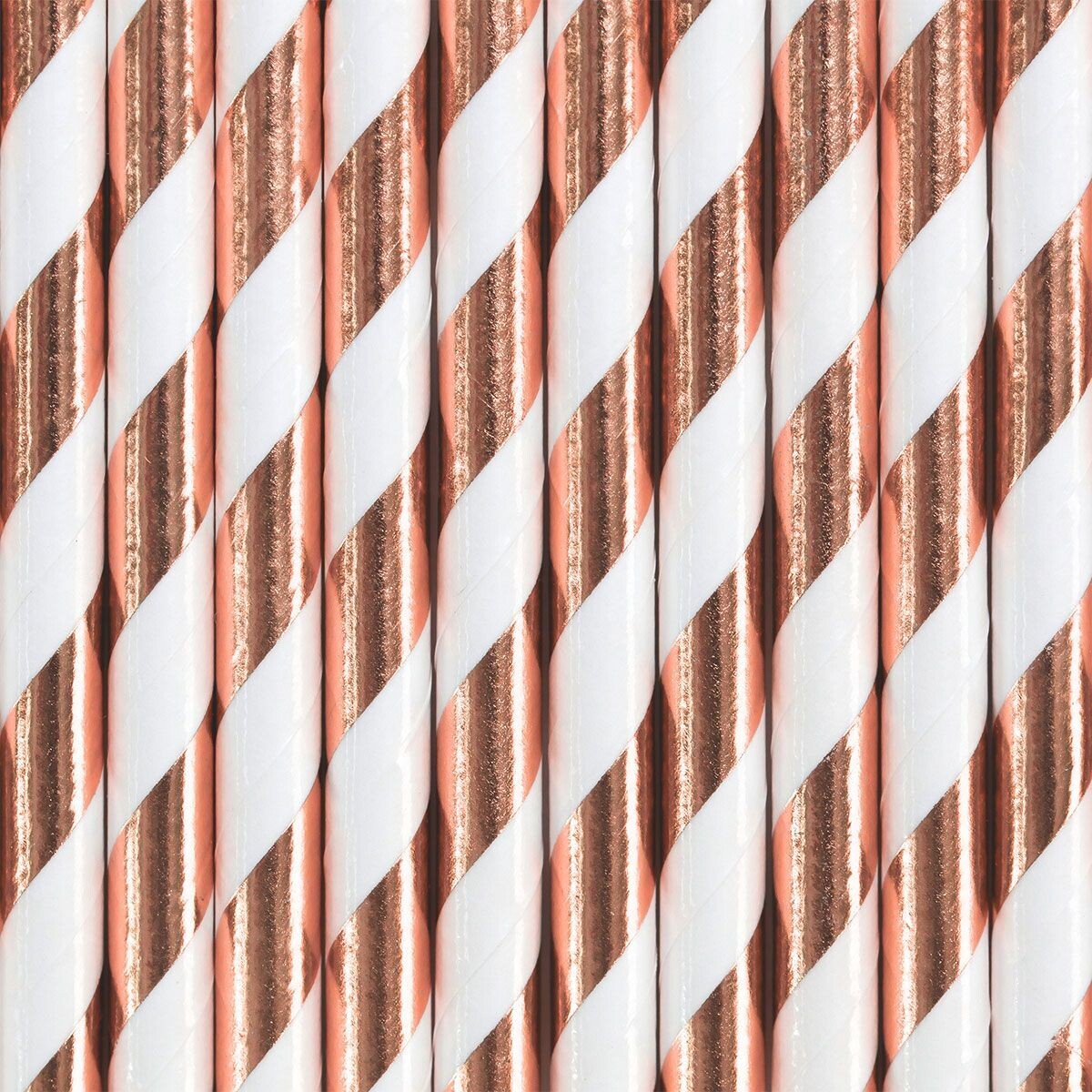 PartyDeco Paper Straws -ROSE GOLD 10 τμχ - Χάρτινα καλαμάκια/στικς Λευκά με ροζ χρυσές ρίγες