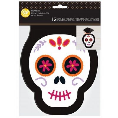 Wilton Halloween Treat Bags SKULL SHAPED 15τεμ - Σακουλάκια για γλυκά με συρματάκια Halloween Νεκροκεφαλή/Κρανίο