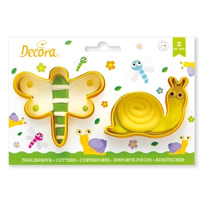 DECORA Cutters -DRAGONFLY &amp; SNAIL -Σετ 2 πλαστικά κουπ πατ Λιβελούλα/Πεταλούδα και Σαλιγκάρι