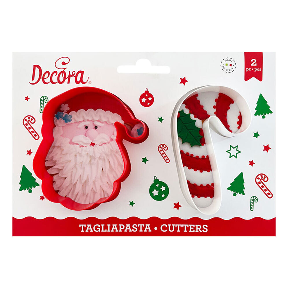 DECORA Cutters -CHRISTMAS -SANTA CLAUS &amp; CANDY CANE - Σετ 2 πλαστικά κουπ πατ Άγιος Βασίλης και Γλειφιτζούρι