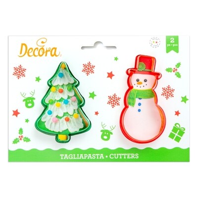 DECORA Cutters -CHRISTMAS -TREE &amp; SNOWMAN - Σετ 2 πλαστικά κουπ πατ Χριστουγεννιάτικο Δέντρο &amp; Χιονάνθρωπος