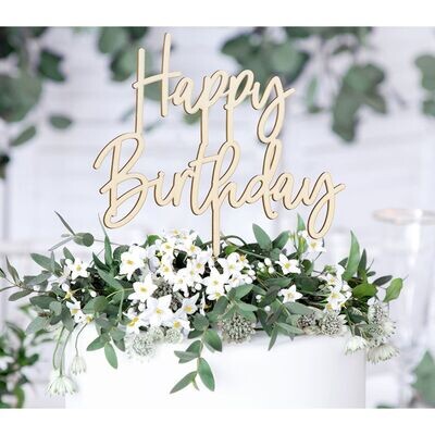 PartyDeco Cake Topper 'Happy Birthday' - WOODEN - Ξύλινο Τόπερ Τούρτας - 'Happy Birthday'