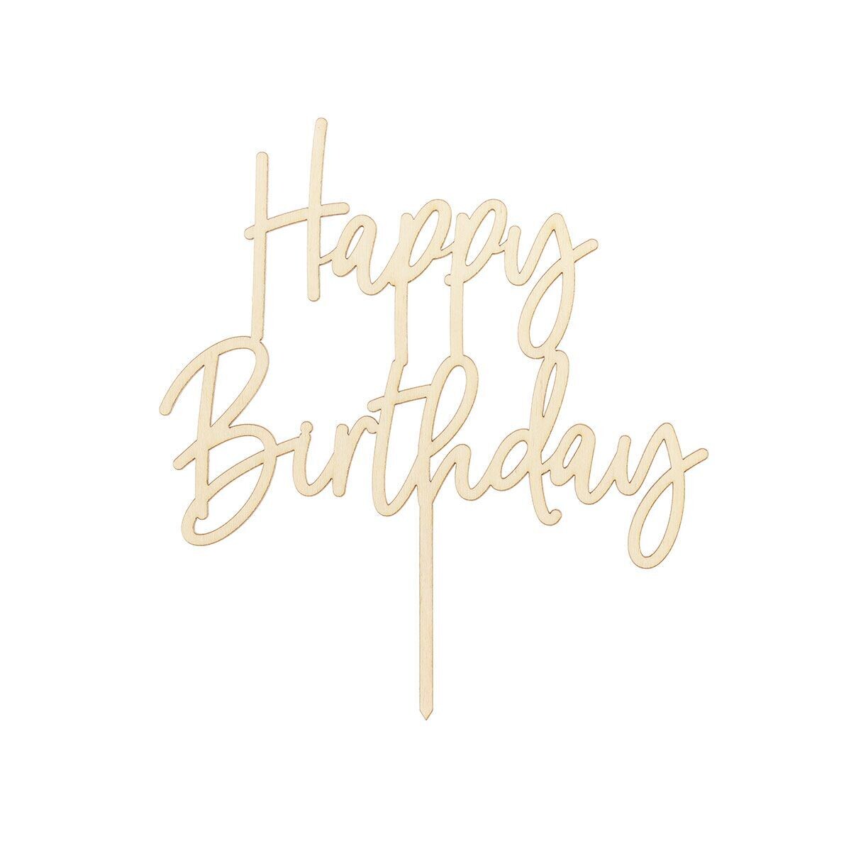 PartyDeco Cake Topper 'Happy Birthday' - WOODEN - Ξύλινο Τόπερ Τούρτας - 'Happy Birthday'