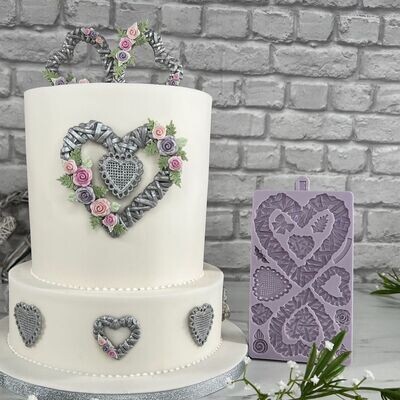 Karen Davies WICKER HEARTS  COLLECTION -Καλούπι Σιλικόνης Διάφορες Ψάθινες Καρδιές
