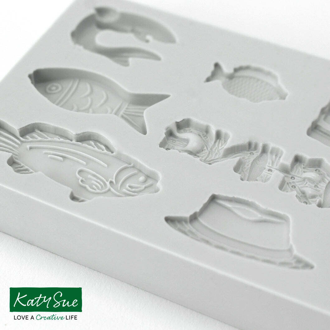 Katy Sue Silicone Mould -GONE FISHING - Καλούπι Σιλικόνης με θέμα το Ψάρεμα