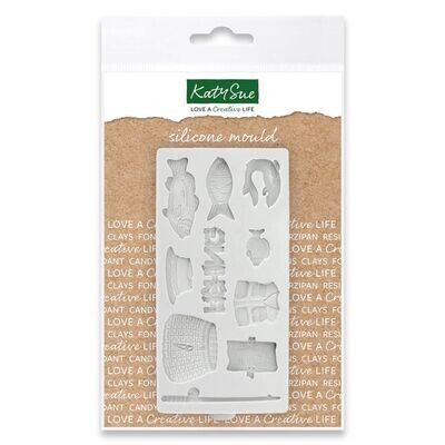 Katy Sue Silicone Mould -GONE FISHING - Καλούπι Σιλικόνης με θέμα το Ψάρεμα