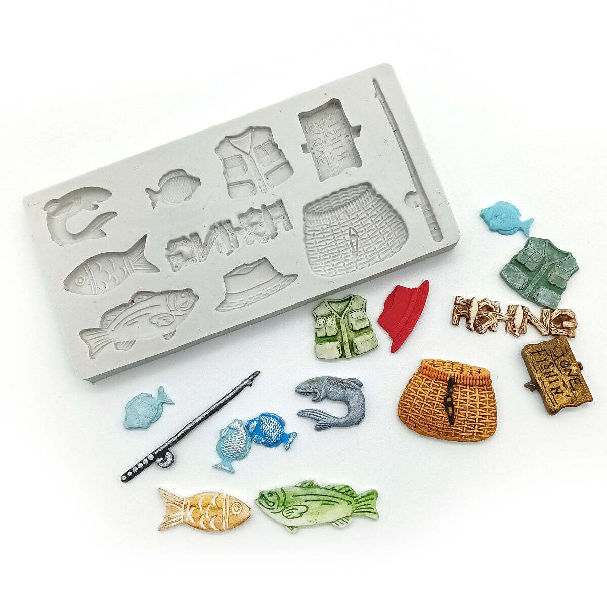 Katy Sue Silicone Mould -GONE FISHING - Καλούπι Σιλικόνης με θέμα το Ψάρεμα